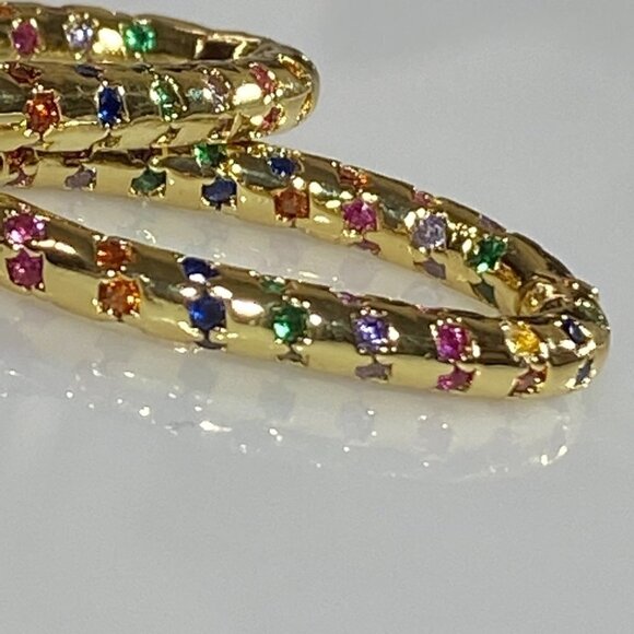 Gold Plated Ellipse Rainbow Hoop Earrings - Picture 3 of 11